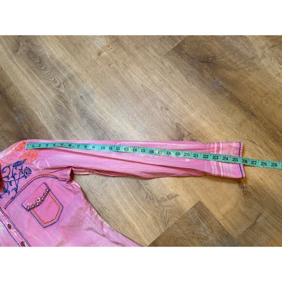 Y2K Roar Womens Pink Western Shirt M Embroidered Long Sleeve Button-Up - Picture 7 of 9